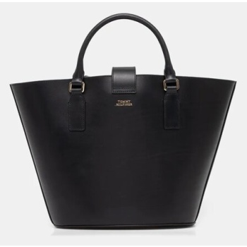 δερμάτινη τσάντα tommy hilfiger χρώμα μαύρο, aw0aw17209