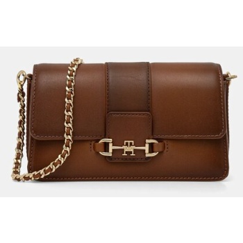 δερμάτινη τσάντα tommy hilfiger χρώμα καφέ, aw0aw17398