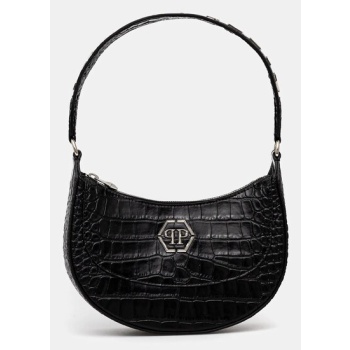 δερμάτινη τσάντα philipp plein χρώμα μαύρο, saea wba2064