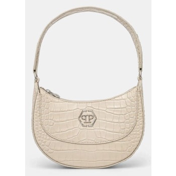 δερμάτινη τσάντα philipp plein χρώμα μπεζ, saea wba2064