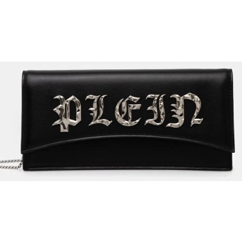δερμάτινη τσάντα ώμου philipp plein χρώμα μαύρο, saea