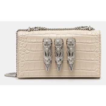 δερμάτινη τσάντα philipp plein χρώμα μπεζ, saea wba2056