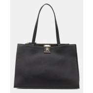 τσάντα tommy hilfiger χρώμα: μαύρο, aw0aw17191 100% poliuretan