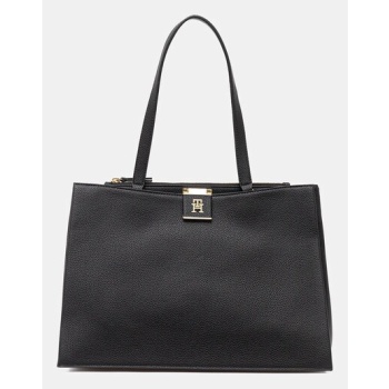 τσάντα tommy hilfiger χρώμα μαύρο, aw0aw17191 100%