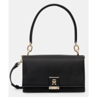 τσάντα tommy hilfiger χρώμα: μαύρο, aw0aw17216 100% poliuretan