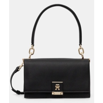 τσάντα tommy hilfiger χρώμα μαύρο, aw0aw17216 100%