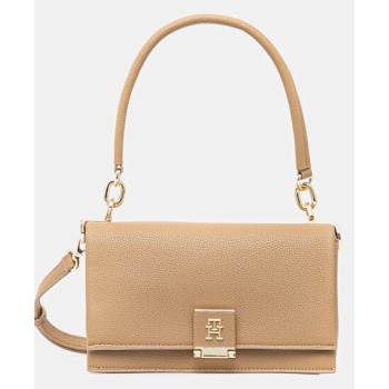 τσάντα tommy hilfiger χρώμα μπεζ, aw0aw17216 100%