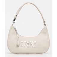 τσάντα tommy jeans χρώμα: μπεζ, aw0aw17364 100% poliuretan