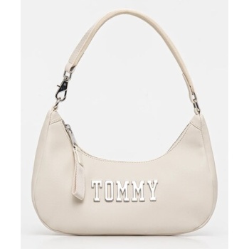 τσάντα tommy jeans χρώμα μπεζ, aw0aw17364 100% poliuretan