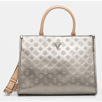 τσάντα guess arnela χρώμα ασημί, hwtv94 96220 δερμάτινη