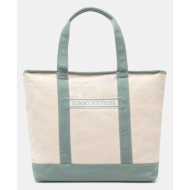 βαμβακερή τσάντα tommy hilfiger χρώμα: μπεζ, aw0aw17421 100% βαμβάκι