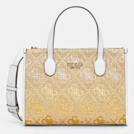 τσάντα guess silvana χρώμα: κίτρινο, hwsw86 65220 κύριο υλικό: 95% χαρτί, 3% πολυεστέρας, 2% βαμβάκι