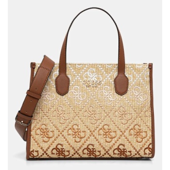 τσάντα guess silvana χρώμα μπεζ, hwsw86 65220 κύριο υλικό