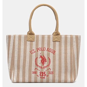 βαμβακερή τσάντα u.s. polo assn. pool χρώμα μπεζ