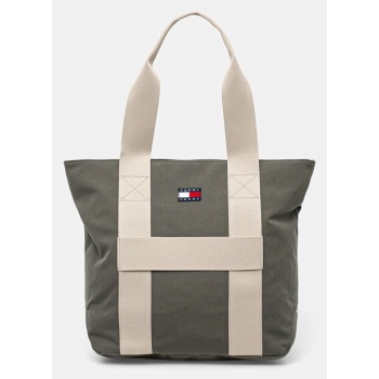 τσάντα tommy jeans χρώμα πράσινο, am0am13278 100%