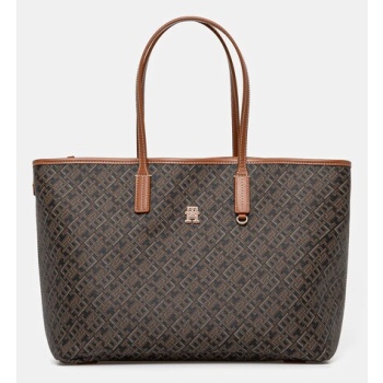 τσάντα tommy hilfiger χρώμα καφέ, aw0aw17416 κύριο υλικό