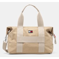 τσάντα tommy jeans χρώμα: μπεζ, am0am13325 100% ανακυκλωμένος πολυεστέρας
