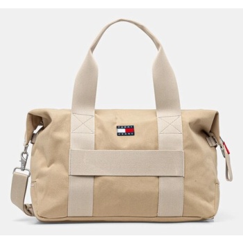 τσάντα tommy jeans χρώμα μπεζ, am0am13325 100%