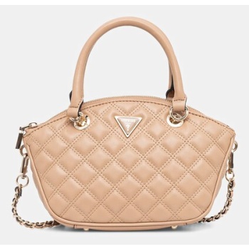 τσάντα guess giully χρώμα μπεζ, hwqg87 48760 δερμάτινη