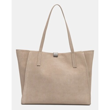 τσάντα σουέτ calvin klein χρώμα μπεζ, k60k612983 δέρμα