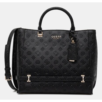 τσάντα guess zarela χρώμα μαύρο, hwpd96 30220 δερμάτινη