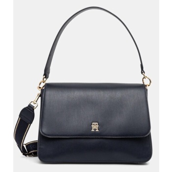 τσάντα tommy hilfiger χρώμα ναυτικό μπλε, aw0aw16815 100%