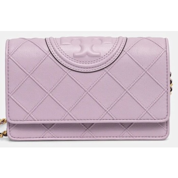 τσάντα tory burch fleming chain wallet χρώμα μοβ