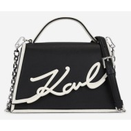 δερμάτινη τσάντα karl lagerfeld χρώμα: μαύρο, a1w30224 φυσικό δέρμα