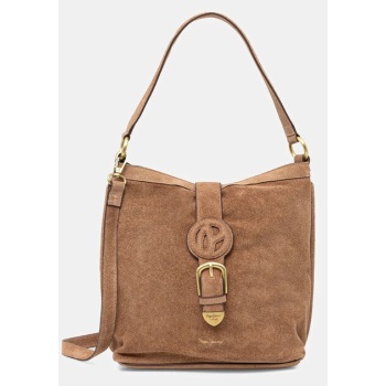 τσάντα σουέτ pepe jeans cassidy suede χρώμα καφέ, pl031654