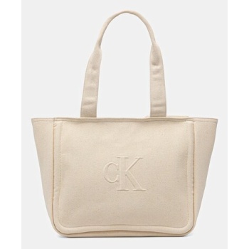 βαμβακερή τσάντα calvin klein jeans χρώμα μπεζ, lv04k3098g