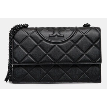 τσάντα tory burch fleming soft grain χρώμα μαύρο