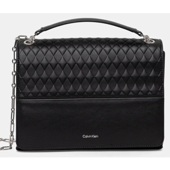 τσάντα calvin klein χρώμα μαύρο, k60k612996 δερμάτινη