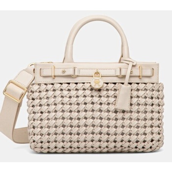τσάντα tommy hilfiger χρώμα μπεζ, aw0aw17395 δάπεδο 100%