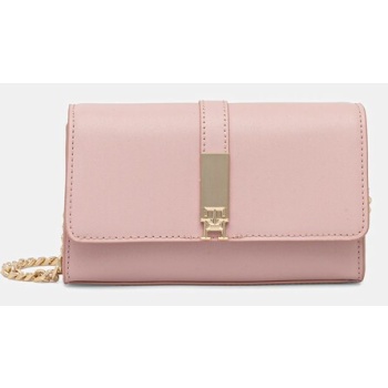 τσάντα tommy hilfiger χρώμα ροζ, aw0aw17222 100%