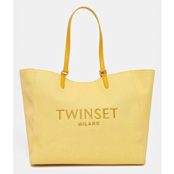 τσάντα twinset χρώμα κίτρινο, 251td8270 φόδρα 100%