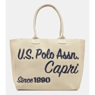 βαμβακερή τσάντα u.s. polo assn. pool χρώμα: μπεζ, beu2p8697wco κύριο υλικό: 100% βαμβάκι
