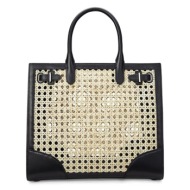 τσάντα lauren ralph lauren χρώμα: μαύρο, 431966770 φυσικό δέρμα, ρατάν