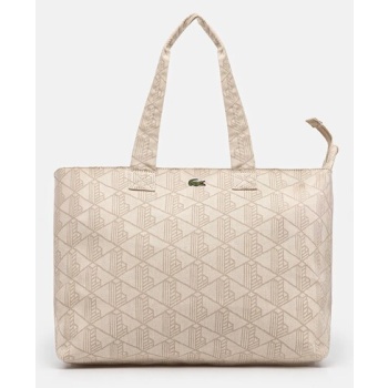 βαμβακερή τσάντα lacoste χρώμα μπεζ, nu4994pb 100% βαμβάκι