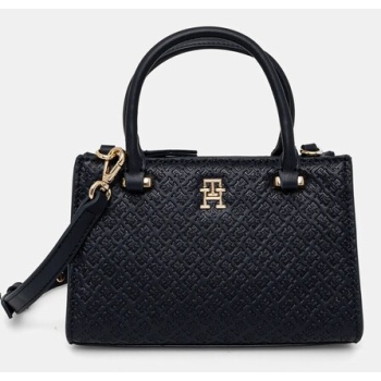 τσάντα tommy hilfiger χρώμα ναυτικό μπλε, aw0aw16932 100%