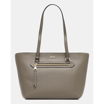 δερμάτινη τσάντα dkny χρώμα καφέ, r42a3e20 100% δέρμα