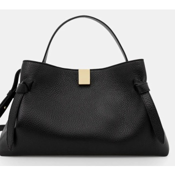 δερμάτινη τσάντα yuzefi gyoza χρώμα μαύρο