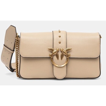 δερμάτινη τσάντα pinko χρώμα μπεζ, 104524 a0qo φυσικό δέρμα