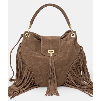 τσάντα σουέτ answear.lab χρώμα μπεζ 100% δέρμα σαμουά