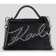 δερμάτινη τσάντα karl lagerfeld χρώμα: μαύρο, a3w30044 100% δέρμα βοοειδών