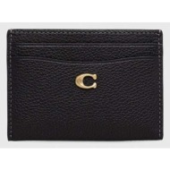 δερμάτινη θήκη για κάρτες coach essential card case χρώμα: μαύρο 100% φυσικό δέρμα