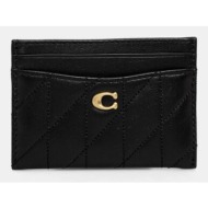δερμάτινη θήκη για κάρτες coach essential card case χρώμα: μαύρο φυσικό δέρμα