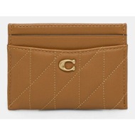 δερμάτινη θήκη για κάρτες coach essential card case χρώμα: μπεζ φυσικό δέρμα