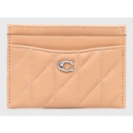 δερμάτινη θήκη για κάρτες coach essential card case χρώμα: μπεζ 100% φυσικό δέρμα