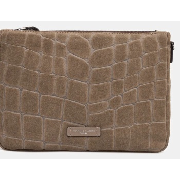 τσάντα σουέτ gianni chiarini nora pouch χρώμα καφέ, bs