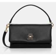 τσάντα tommy hilfiger χρώμα: μαύρο, aw0aw17465 51% ανακυκλωμένος πολυεστέρας, 49% πολυουρεθάνη